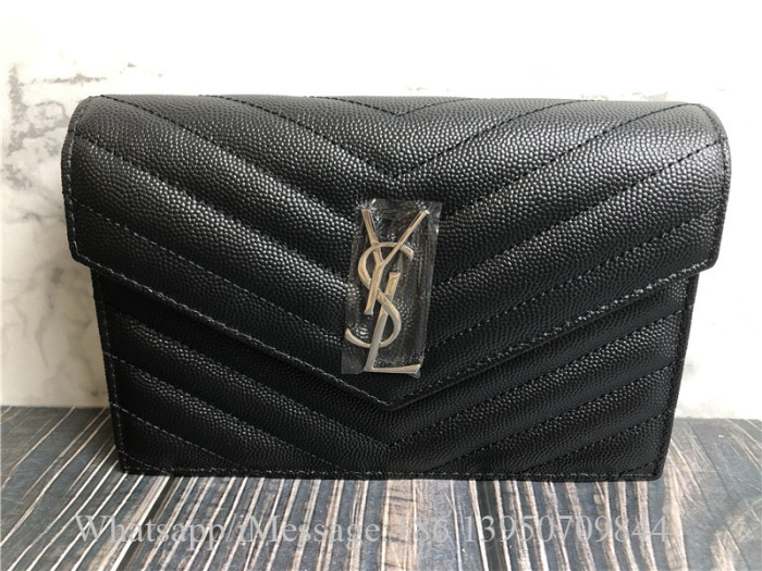 Original Saint Laurent YSL Cassandre Envelope Chain Wallet In Grain De Poudre Leather