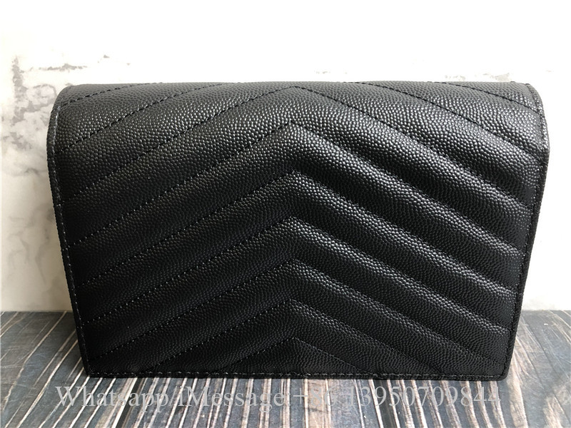 Original Saint Laurent YSL Cassandre Envelope Chain Wallet In Grain De Poudre Leather