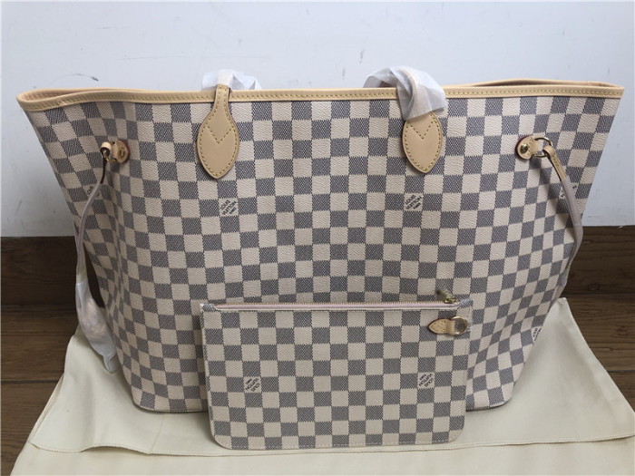 Original Louis Vuitton Neverfull GM Rose Ballerine Damier Azur Tote Bag
