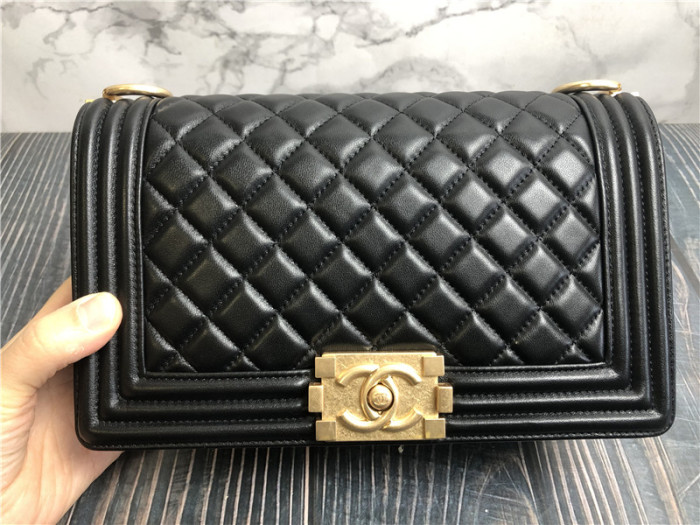 Original Chanel Black Quilted Lambskin Boy Bag Gold Hardware