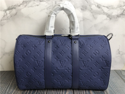 Original Louis Vuitton Keepall Leather Blue Plain Bag 35cm