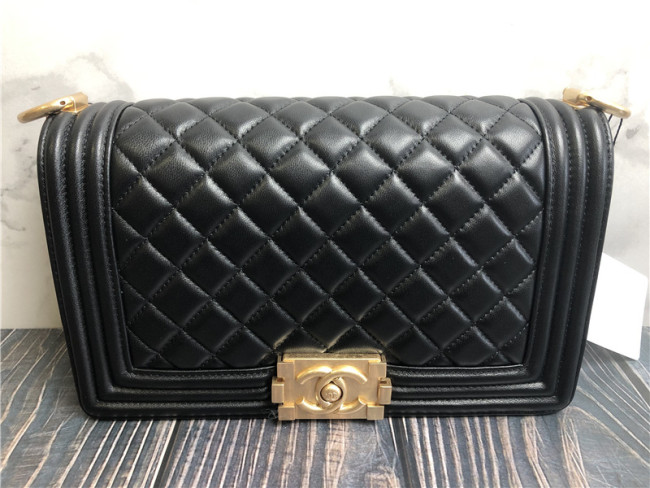 Original Chanel Black Quilted Lambskin Boy Bag Gold Hardware