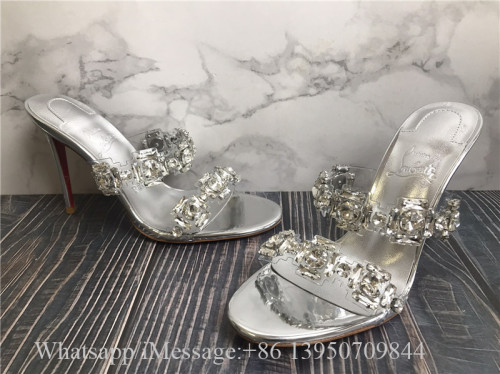 Christian Louboutin Just Jewel TPU And Laminated Calf Leather Crystal 85mm Sandals Slides