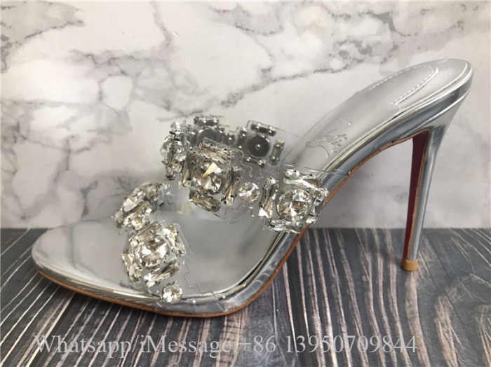 Christian Louboutin Just Jewel TPU And Laminated Calf Leather Crystal 85mm Sandals Slides