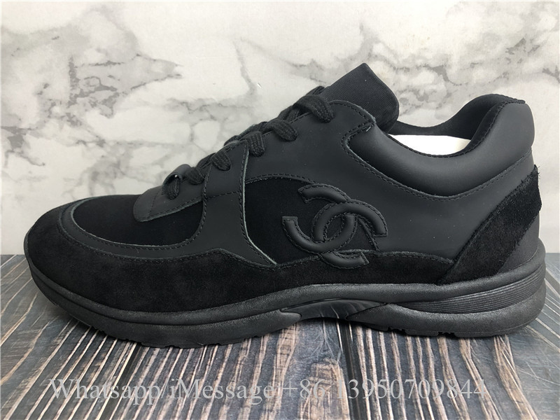Chanel Black Suede Nylon And Leather CC Low Top Sneaker