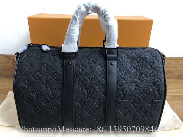 Original Louis Vuitton Keepall Leather Black Plain Bag 35cm