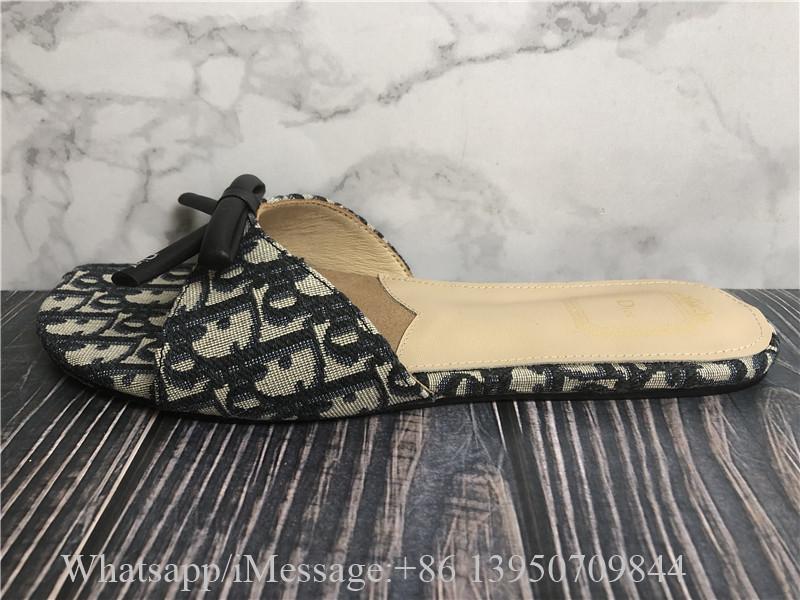 Dior Bow Slide Deep Blue Dior Oblique Embroidered Cotton