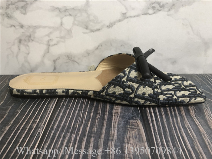 Dior Bow Slide Deep Blue Dior Oblique Embroidered Cotton
