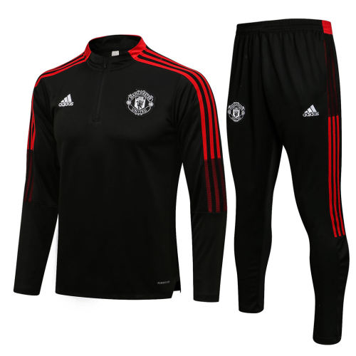 Manchester United Training Jersey Suit 21/22 Black Red Edge
