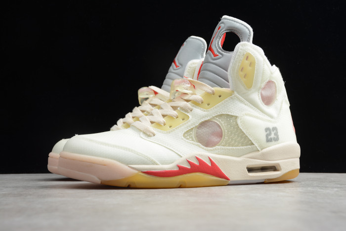 OFF-WHITE x Air Jordan 5 White Fire Red CT8480-002