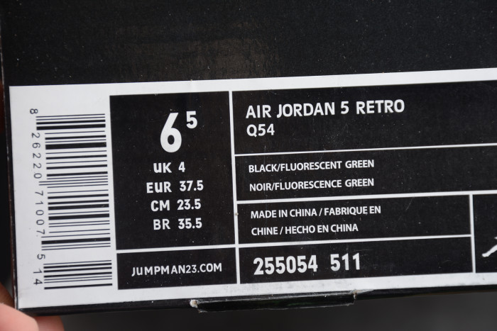 Air Jordan 5 Retro OG “Quai 54” Black Fluorescent Green 255054-511