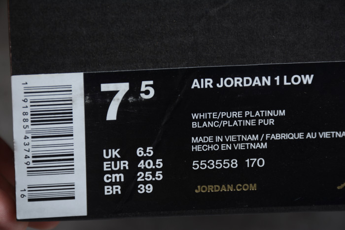 Air Jordan 1 Low White Pure Platinum 553558-170
