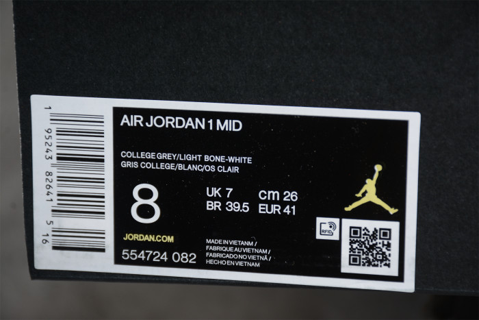 Air Jordan 1 Mid Linen College Grey Light Bone White 554724-082