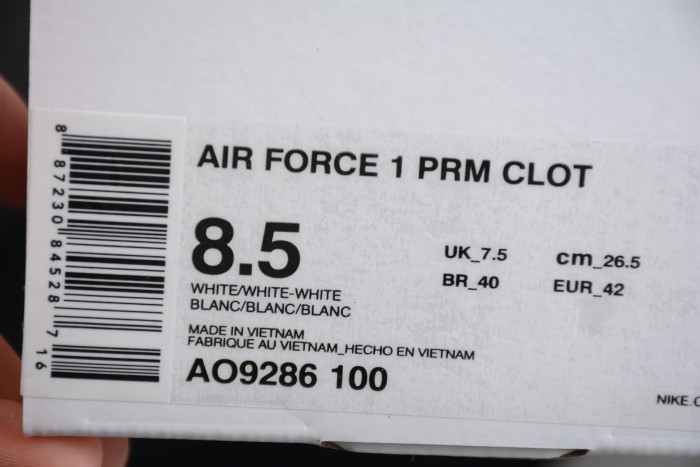 Air Force 1 Low CLOT 1WORLD (2018) “Triple White” AO9286-100