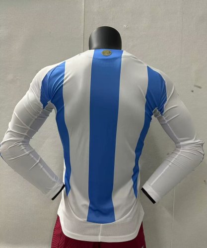 Argentina 2024 Copa America  Home Player Version Long Sleeve Jersey With FIFA World Cup badge