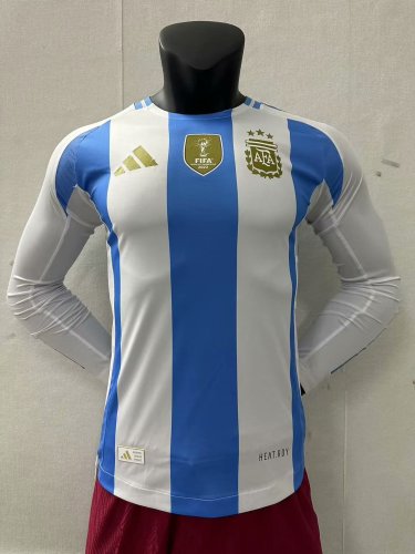 Argentina 2024 Copa America  Home Player Version Long Sleeve Jersey With FIFA World Cup badge