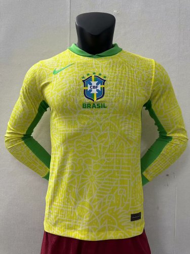 Brazil 2024 Copa America Home Player Version Long Sleeve Jersey