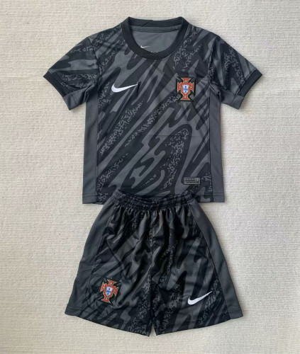 Portugal Euro 2024 Black Goalkeeper Kids Suit