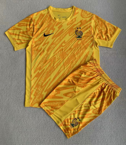 France Euro 2024 Yellow Goalkeeper Kids Suit