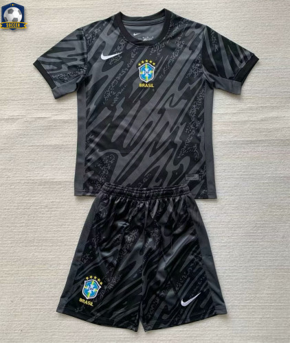 Brazil 2024 Copa America Black Goalkeeper Kids Suit