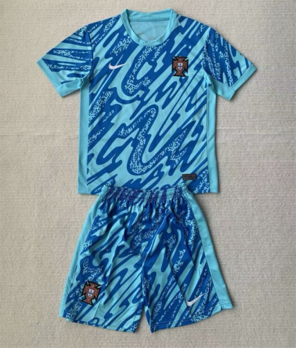 Portugal Euro 2024 Lake Blue Goalkeeper Kids Suit