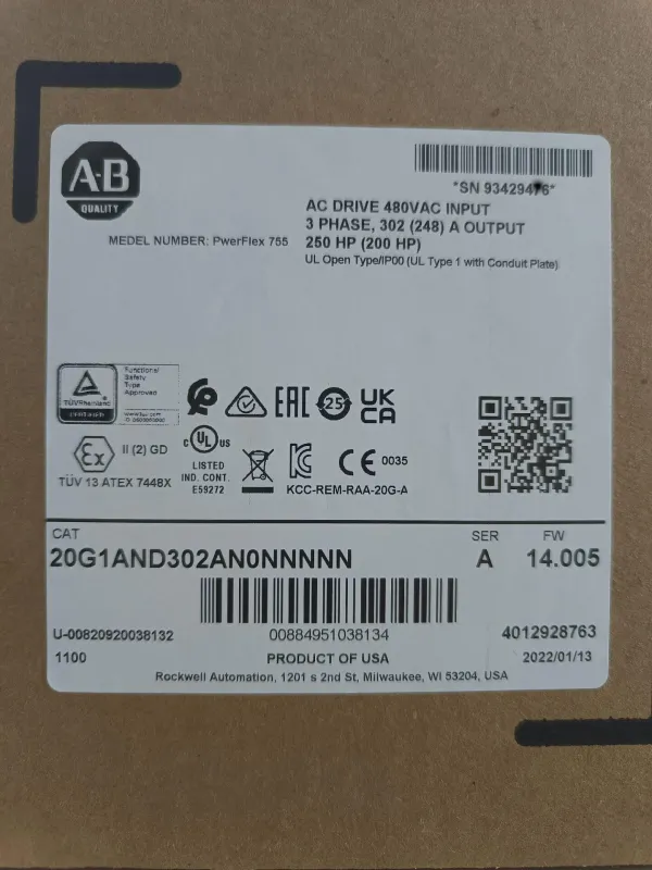 New sealed 20G1AND302AN0NNNNN Allen Bradley PowerFlex 755 AC Packaged Drive