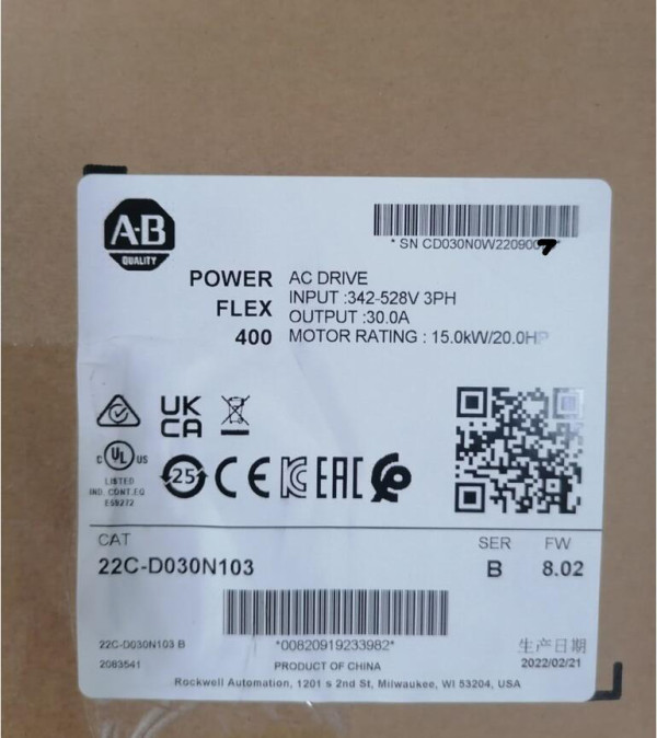 New sealed Allen Bradley 22C-D030N103 PowerFlex 400 Fan & Pump Drive, 480V A