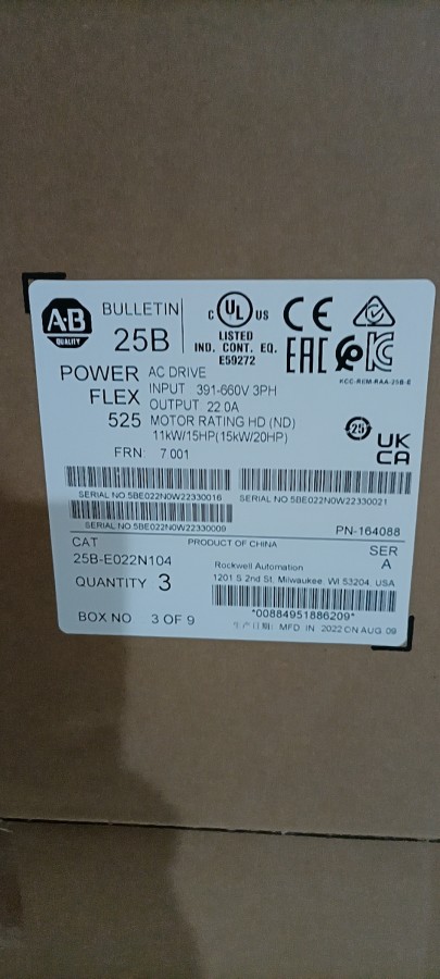 25B-E022N104 Allen Bradley PowerFlex 525 15kW (20Hp) AC Drive