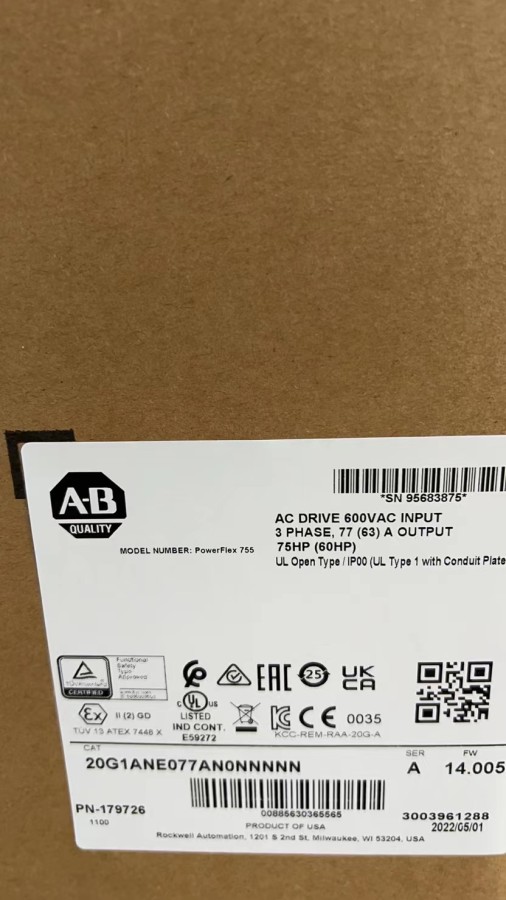 New sealed Allen Bradley 20G1ANE077AN0NNNNN PowerFlex 755 AC Packaged Drive