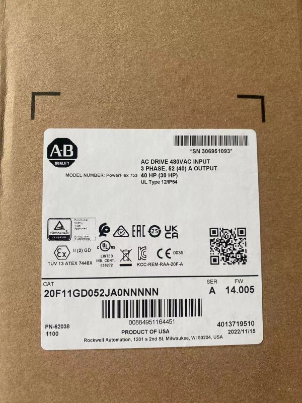 New sealed Allen Bradley 20F11GD052JA0NNNNN PowerFlex 753 AC Packaged Drive