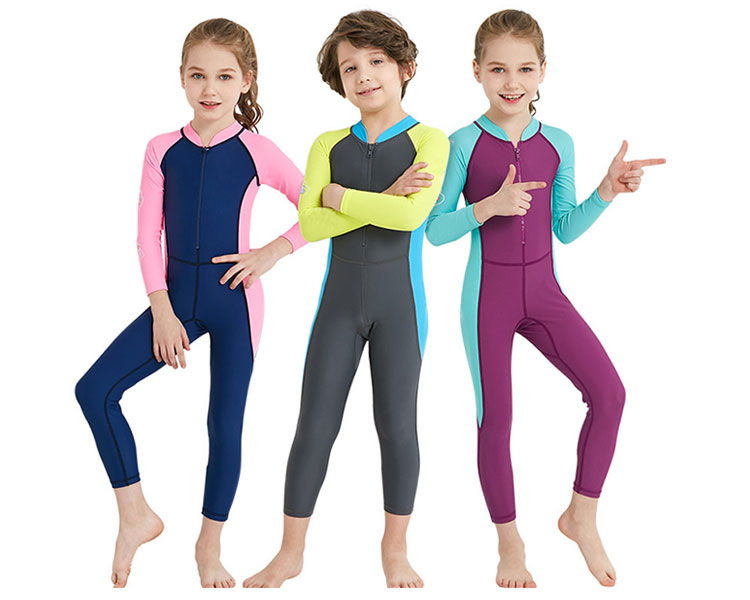 Children one-piece swimwear long sleeve rash guard kids swimsuit