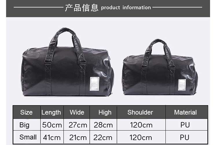 Hot Selling Men Fitness Bag Waterproof Tote Bag PU Travel Bag