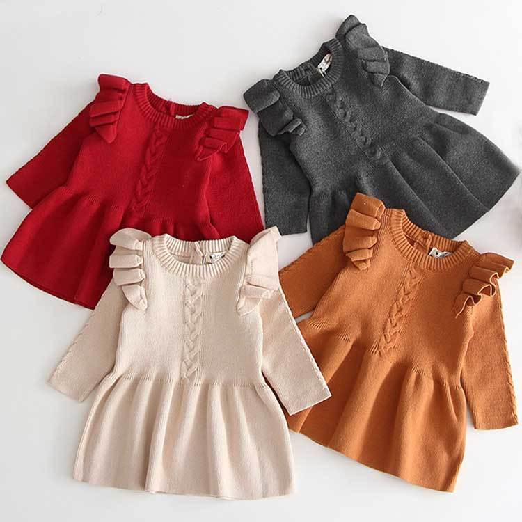 Baby Girls Winter Knit Clothes Long Sleeve Baby Warm Dress Sweater