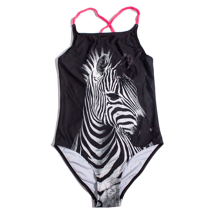 Cheap Little Girls Swimsuit Zebra Print Black Kids One Piece Swimwear