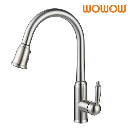 Single Hole Kitchen Faucet With Pull Out Spray Stainless Steel