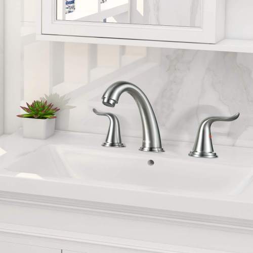 Faucet Bathroom Brushed Nickel 2 Handle Lever Widespread Stainless