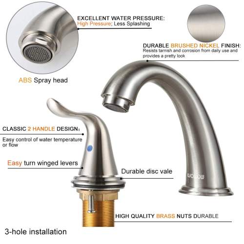 Faucet Bathroom Brushed Nickel 2 Handle Lever Widespread Stainless