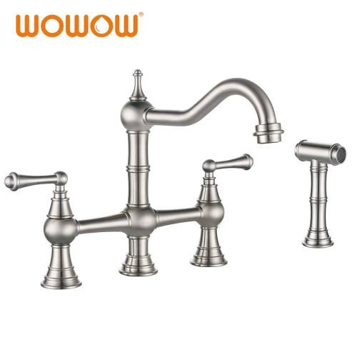Brass 2 Handle Widespread 8 Kitchen Faucet With Sprayer