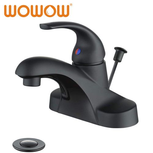 Bathroom Faucet One Handle 4 Inch Centerset Lift Rod Drain Black
