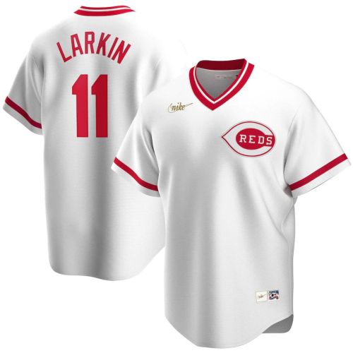 Men's Barry Larkin White Home Cooperstown Collection Player Team Jersey
