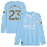 Thai Version Manchester City 23/24 Home Long Sleeve Jersey with Champions 23 printing