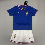 Kids France 2024 Euro Home Jersey and Short Kit