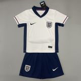 Kids England 2024 Euro Home Jersey and Short Kit