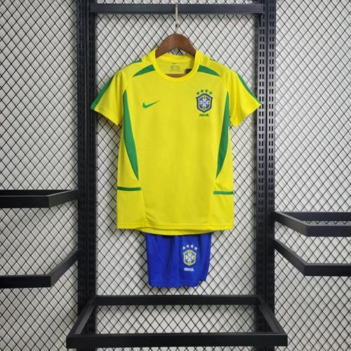 Kids Brazil 2002/2004 Home Retro Jersey and Short Kit