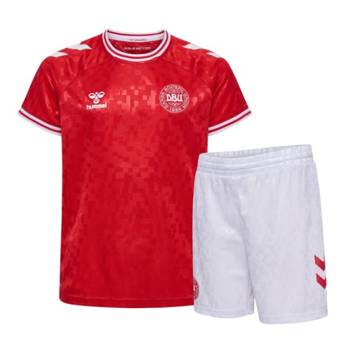 Kids Denmark 2024 Euro Home Jersey and Short Kit