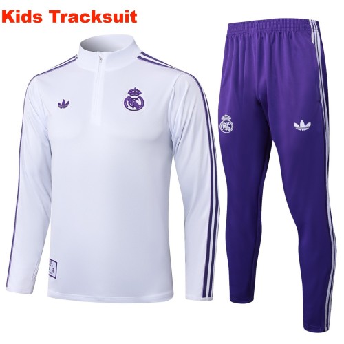 Kids Real Madrid 25/26 Retro Half-Zip Training Sweatshirt and Pants Set E2517