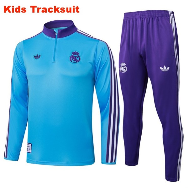 Kids Real Madrid 25/26 Retro Half-Zip Training Sweatshirt and Pants Set E2519