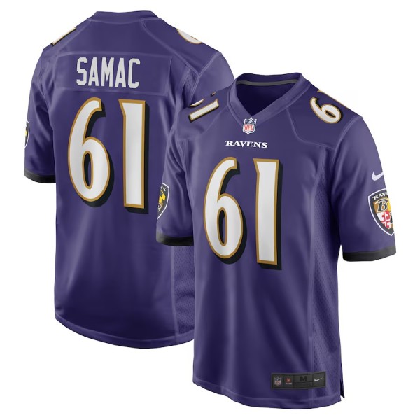 Men's Baltimore Ravens Nick Samac Purple Team Game Jersey