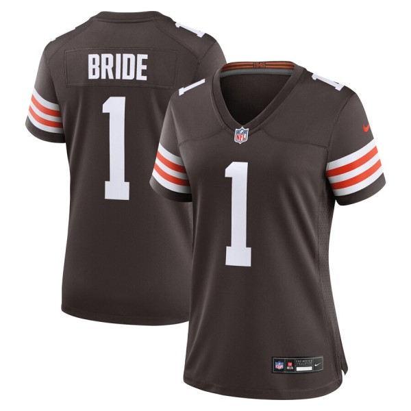 Women's Cleveland Browns Number 1 Bride Brown Game Jersey
