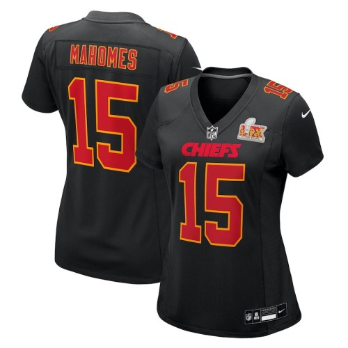 Women's Kansas City Chiefs Patrick Mahomes Carbon Black Super Bowl LIX Fashion Game Jersey